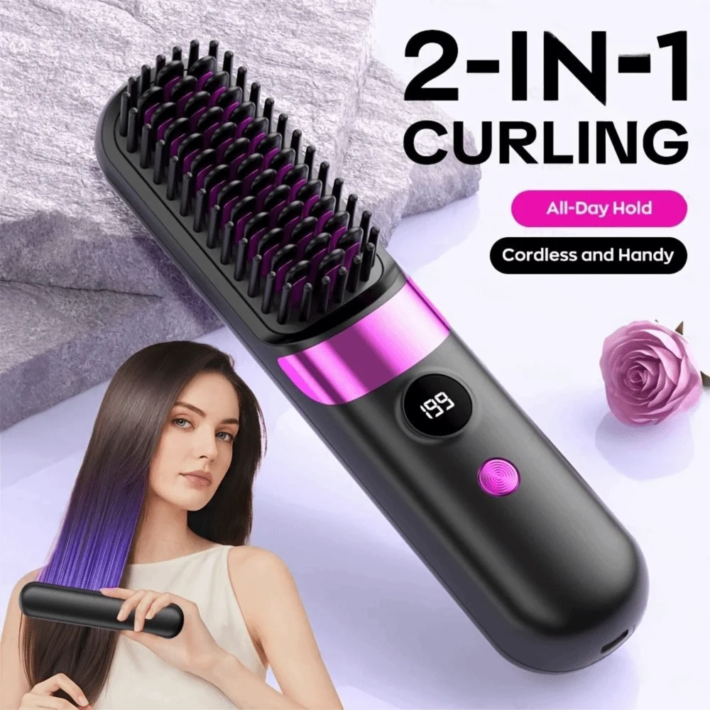 Plastic Material Hair Straightening Comb 4-Speed Temperature Adjustment Multifunctional Design Straightening And Curling Tool