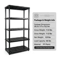4 & 5 Tier Plastic Storage Shelving Unit, Heavy Duty Black PP Utility Rack, 3 Sizes Available Waterproof Organizer for Garage Kitchen Basement Laundry Pantry