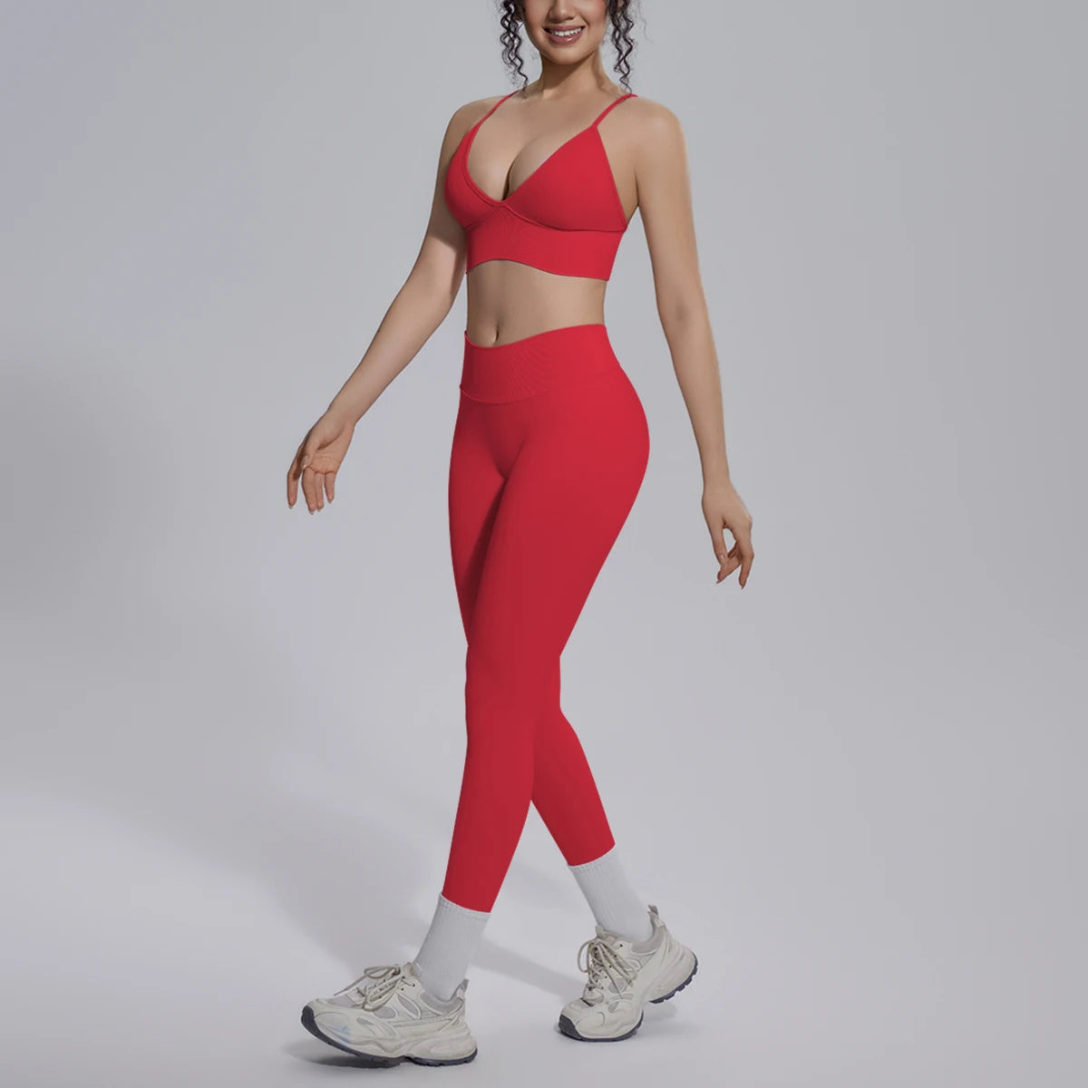2PCS Woman Yoga Set Shockproof Workout Top Sexy Yoga Bra with Chest Pad High Stretch Seamless Fitness Pants Gym Yoga Set