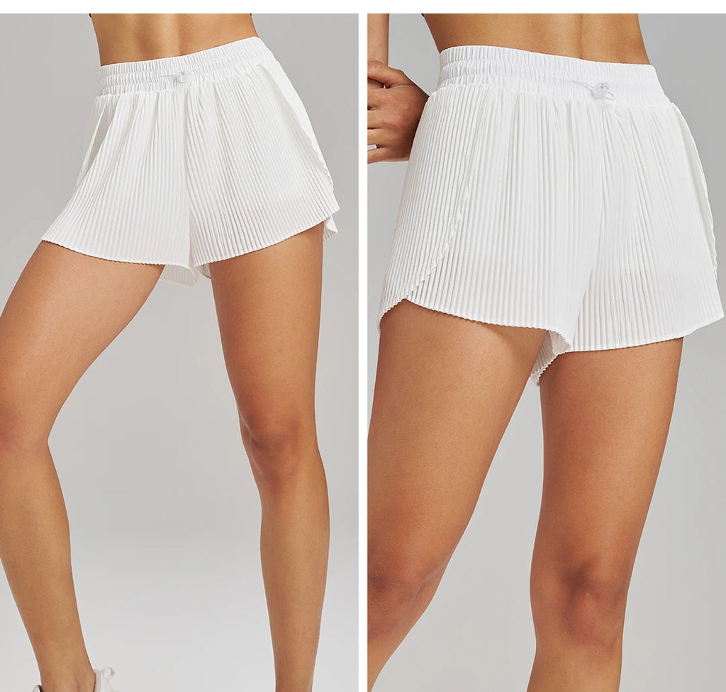 Stretch Outdoor Activities Gym Shorts for Summer Training Women's Quick Dry Sport Pleated Shorts with Hidden Pocket