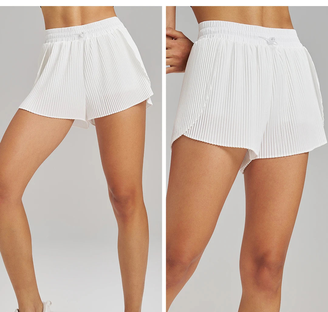 Stretch Outdoor Activities Gym Shorts for Summer Training Women's Quick Dry Sport Pleated Shorts with Hidden Pocket