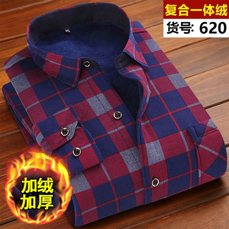 2026 Winter New arrival Men's Fashion Casual Long Sleeve Shirt autumn Men Fleece Thick Warm High Quality Large Size Shirt M-4XL