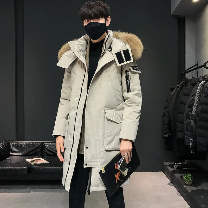 Men's New Korean Version Thick Parka Over the Knee Men's Mid to Long Style Trendy Handsome Men's Coat High Quality Design Parkas