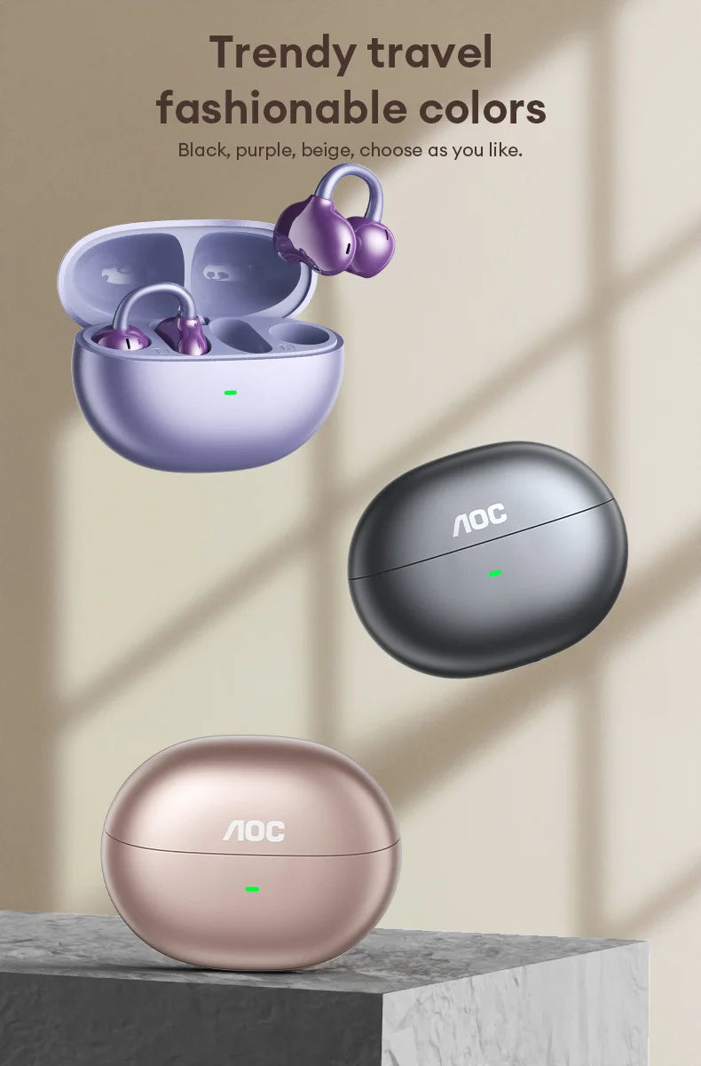 Choice AOC ACD2544 Wireless Bluetooth Earphones Ear Clip Earbuds Surround Stereo Sound Low Latency Music Gaming Clear Calls