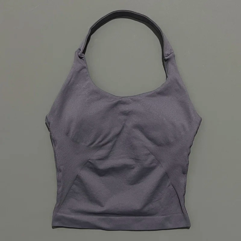 HISTELLO Sports Halter Top Seamless Longline Strappy Gym Tank Top Women Yoga Clothing Workout Fitness Sportswear Pilates Vest