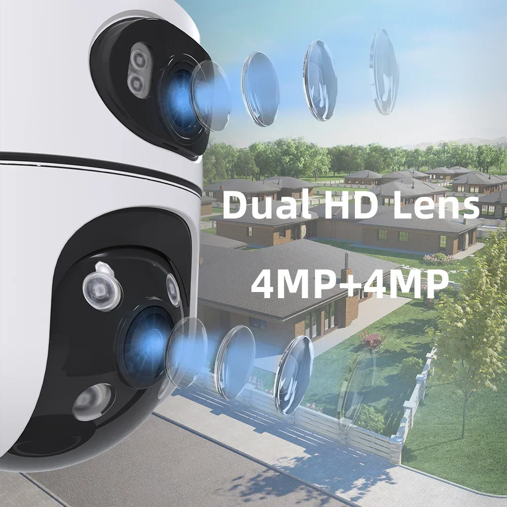 8MP Dual Lens WiFi PTZ Camera Outdoor Security Camera 4MP+4MP Wireless CCTV IP Camera Smart Home Surveillance Night Vision AI De