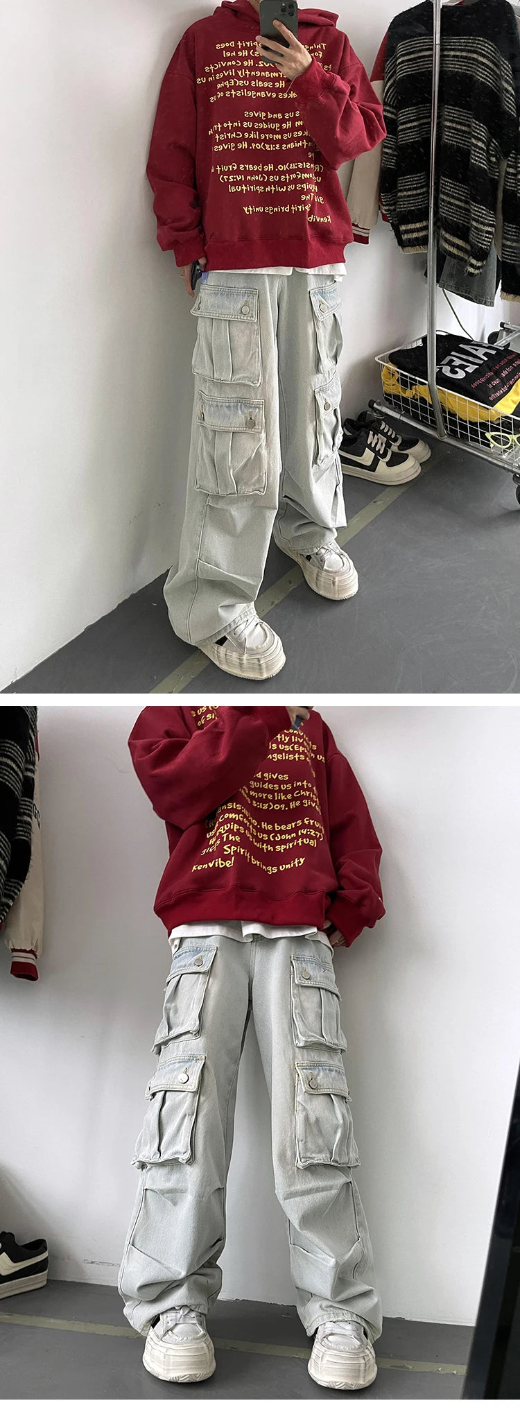 Cargo Jeans Men's Multiple pockets Patchwork Straight Casual Trousers Men Baggy Hip Hop Streetwear Loose Fashion denim Pants