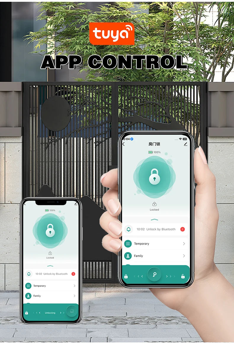 Tuya Bluetooth-compatible App Waterproof Fingerprint Smart Door Lock Gate Password RFID Card Rim Bolt Lock Electronic Door Lock