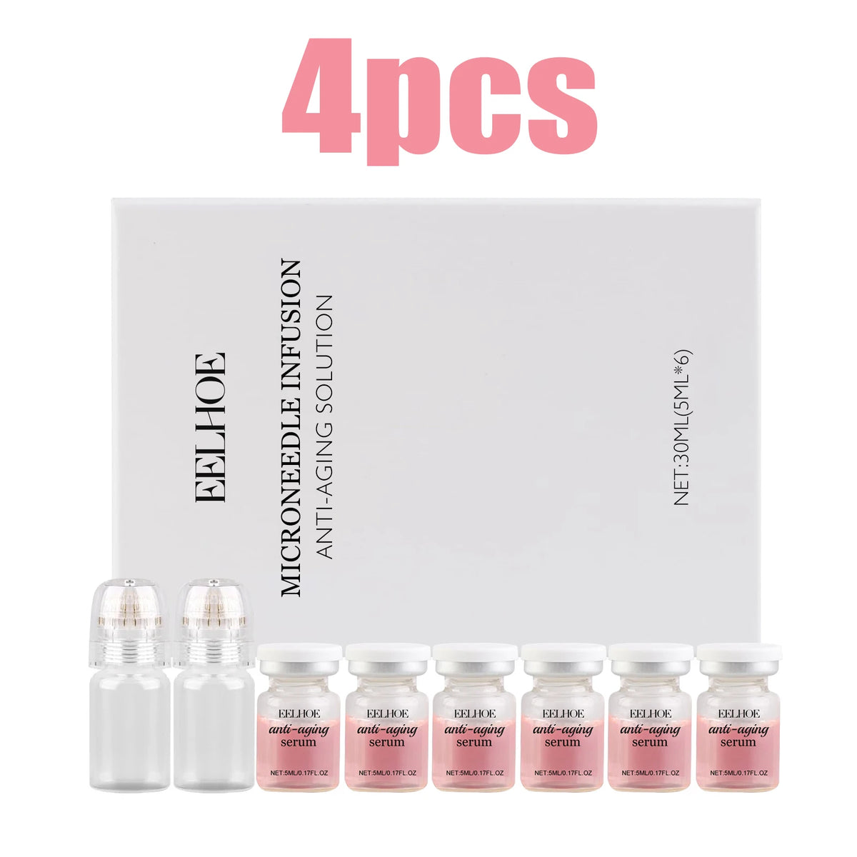 0.2MM Microneedle Roller Kit 2 Tools + 6 Bottles Hydrating Firming Skin Set Daily Facial Skin Care Microneedle Essence Serum