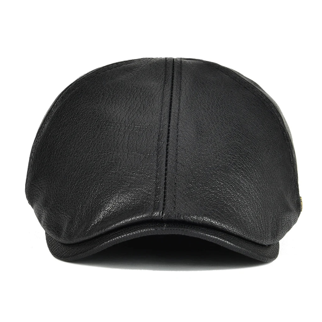 VOBOOM Leather Flat Cap Men Fall Winter Cabbies Hat Brown Black Ivy Caps Soft Smooth Textured Golf Hats 154