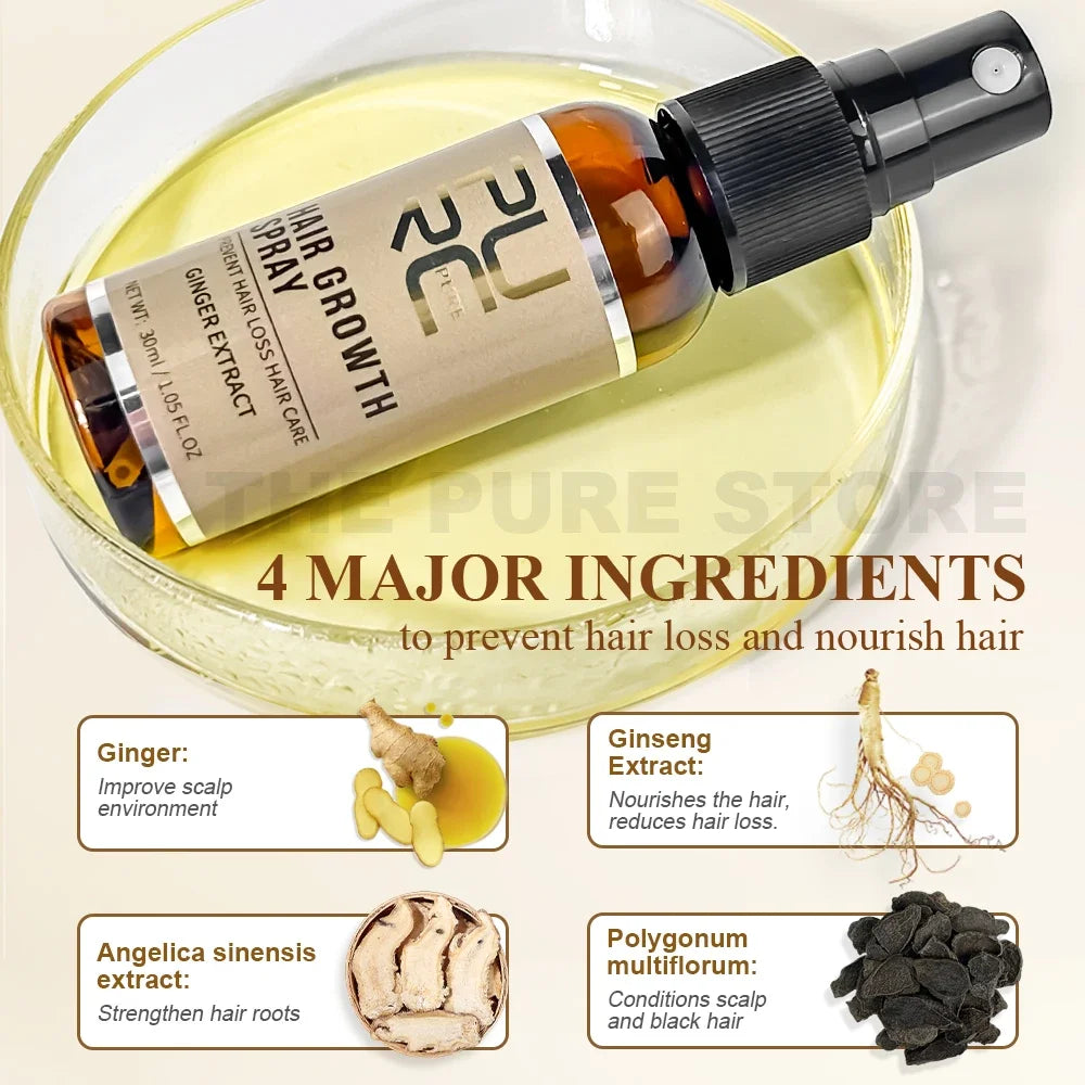 PURC Ginger Hair Spray Root Strengthening Oil Nourishing & Repairing Serum Hair Care Products Set for Men Women