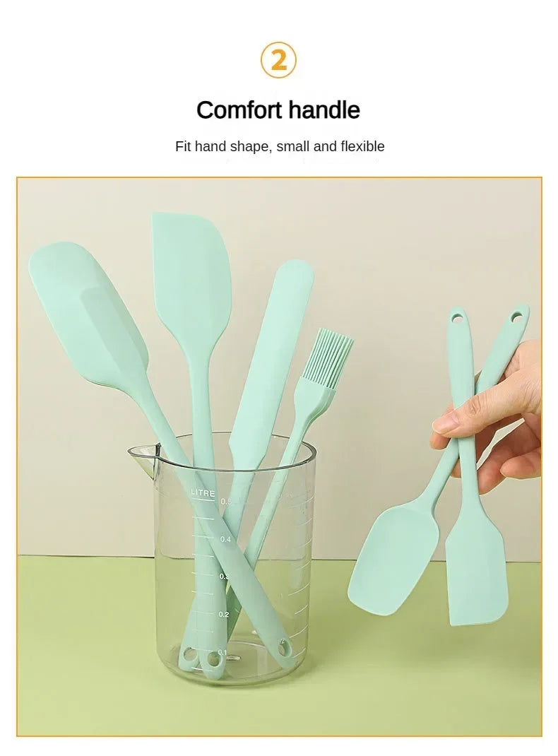 6pc Silicone Spatula set for baking-cake frosting kit with brush, non-stick scrapers & cream spreads |   cute kitchen gadgets
