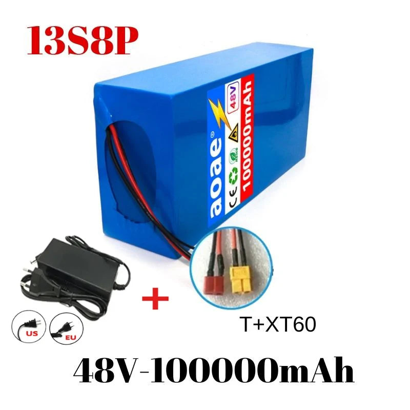 48V 13s8p Lithium-Ion Battery Pack 100000mAh 2000W Electric Battery for Electric Scooters Mountain Built-In 50A BMS Charger