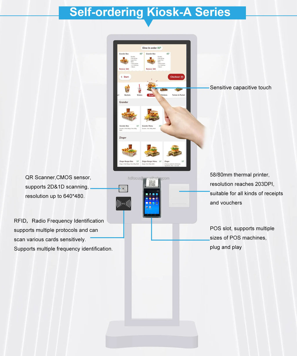 202627-Inch Self-Service Fast Food Payment Kiosk Touch Screen Cinema Ticket Vending Machine With SDK Function