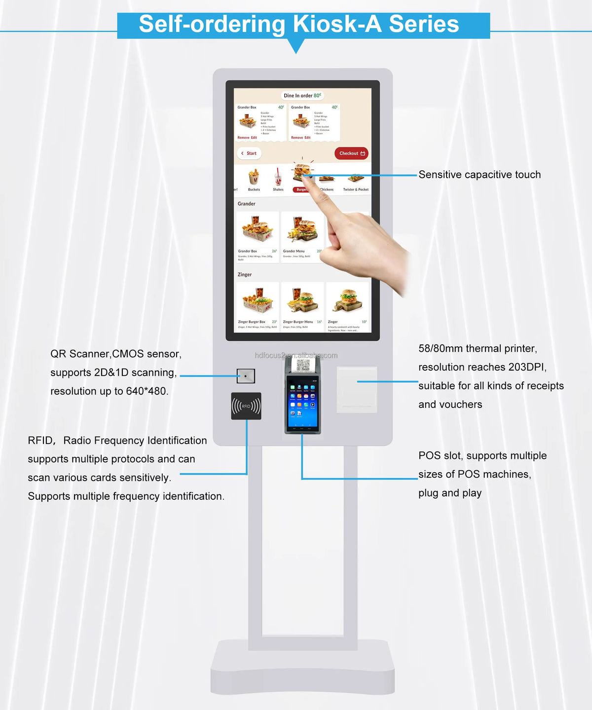 202627-Inch Self-Service Fast Food Payment Kiosk Touch Screen Cinema Ticket Vending Machine With SDK Function
