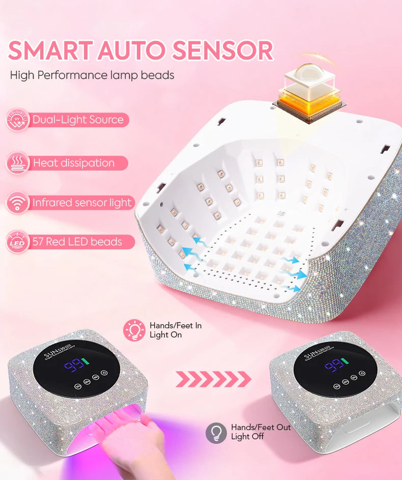 180W UV LED Nail Lamp 57LED Rechargeable Nail Dryer For Curing Polish Gel Wireless Manicure Machine With Smart Sensor Salon Tool