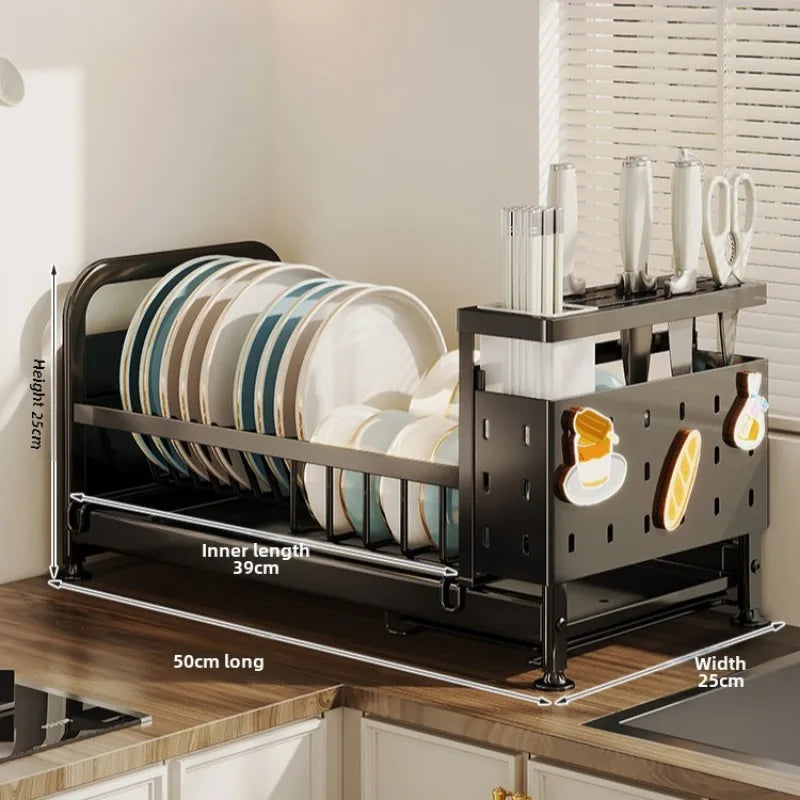 Kitchen Dish Cutlery Organizer - Multi-Function Hole Panel Storage Rack with Draining Tray Space-Saving Countertop Design