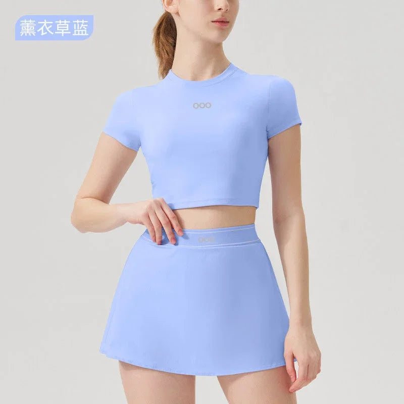 2026 Women's Casual Fashion Sports Short Sleeve and Running Comfortable Fitness Yoga Tennis Skirt