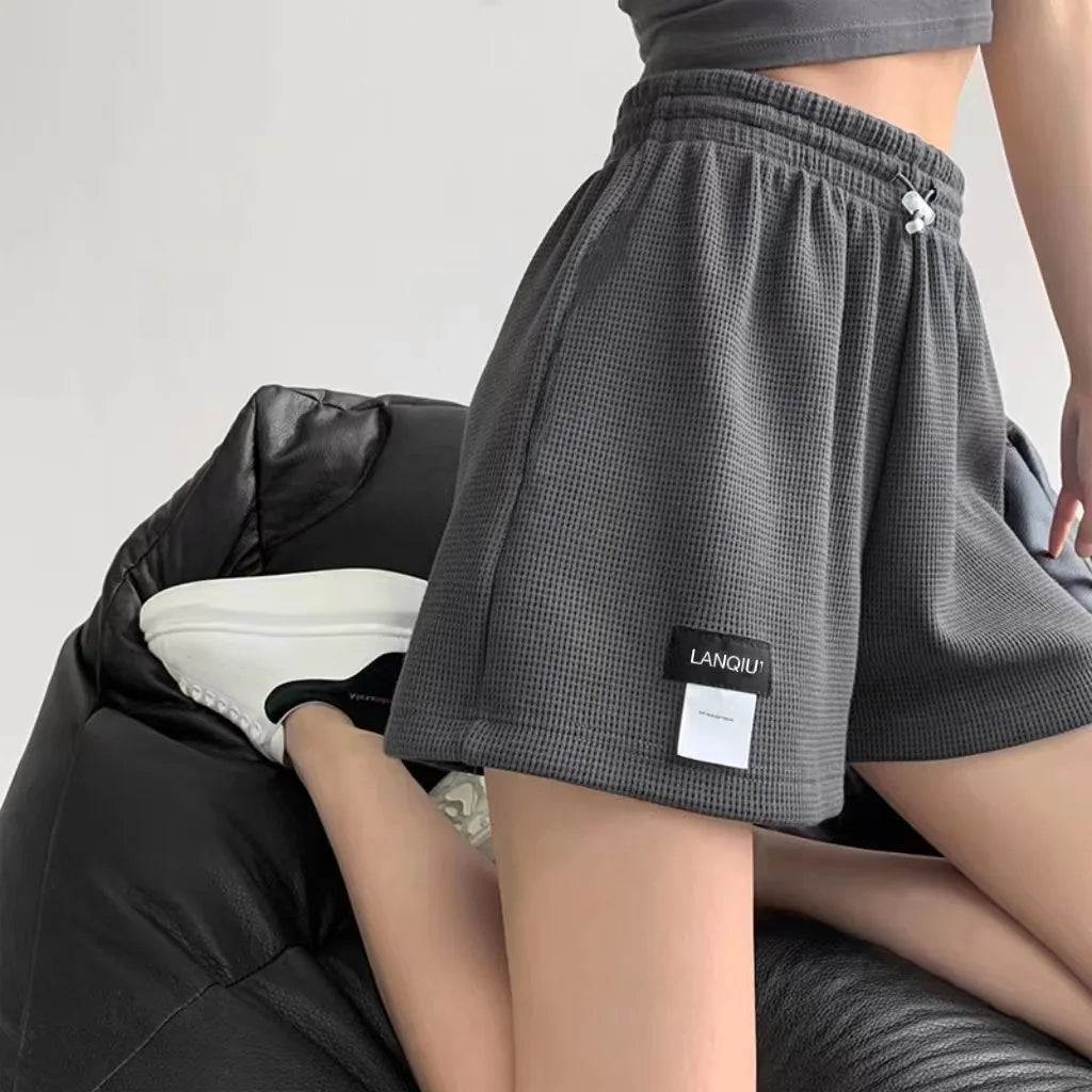 New Summer Waffle Shorts for Women, High Waist Plus Size Loose Casual Pants, Internet Famous Sports Fitness Shorts