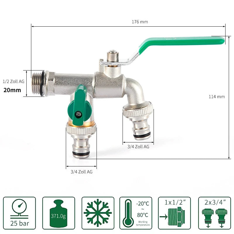 Garden Outdoor Bibcock Faucet DN15 DN20, Anti-freeze, Dual Control Copper for Washing Machine and Kitchen Garden Sink    1/2