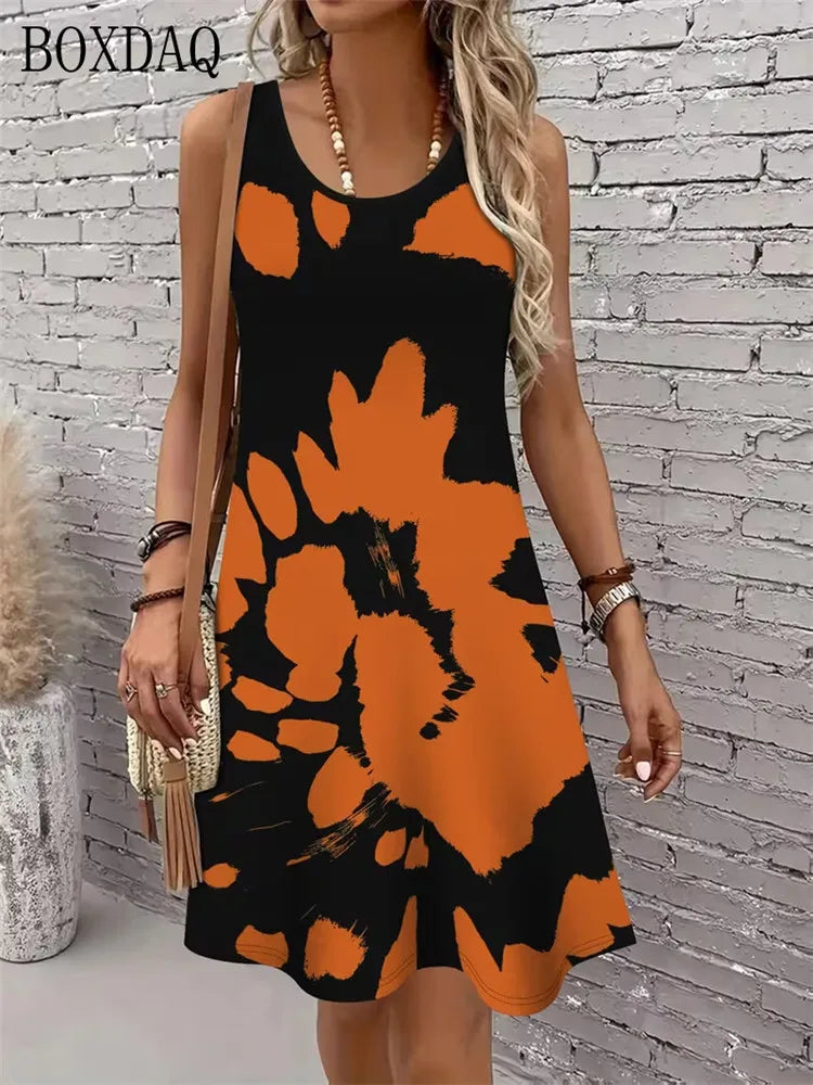 Women's Summer Dress Casual Sleeveless Round Neck Floral Print Loose Dress
