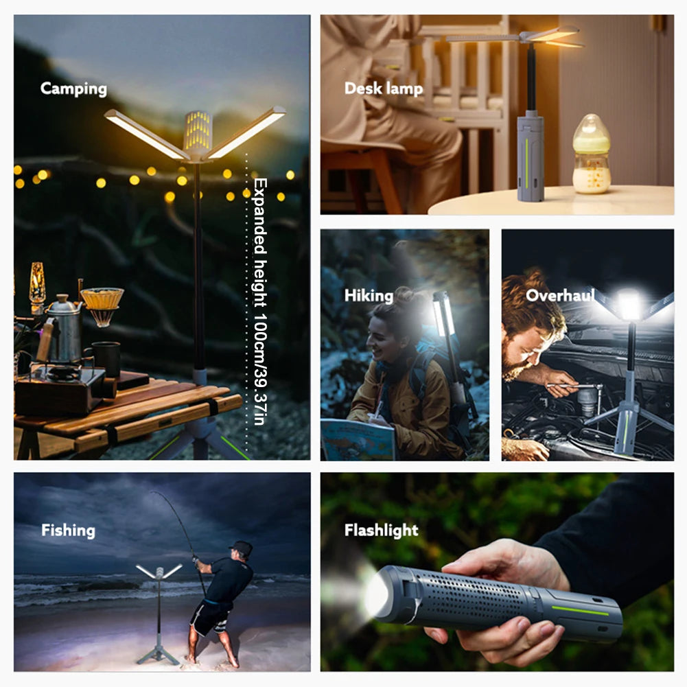 Camping Lantern Foldable Telescopic 720° Rotating 1000LM LED Flame Atmosphere 8000mAh IP44 Waterproof Type-C Charging