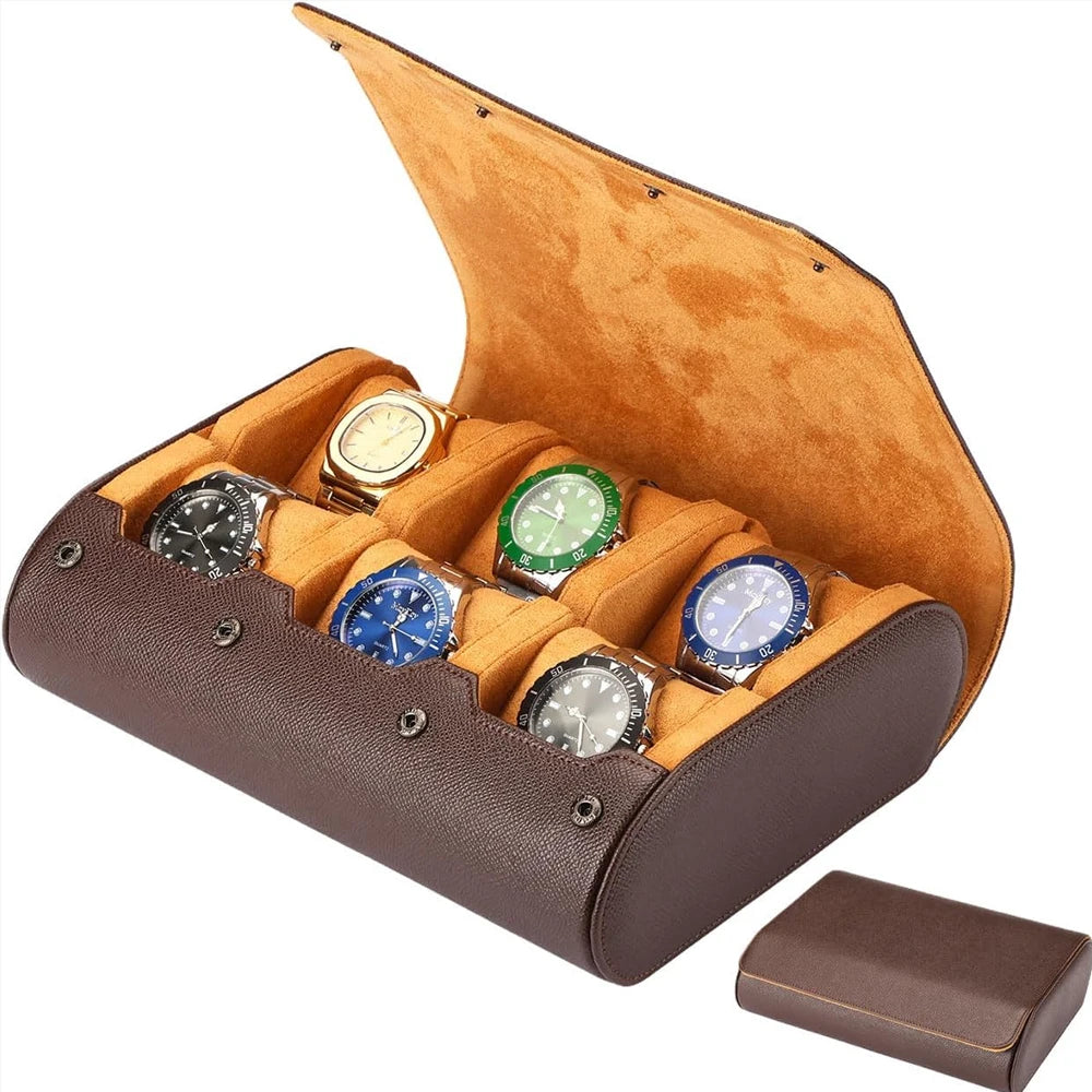 6 Watch Travel Cases for Men Watch Roll 6 Slots Travel Multifunctional Watch Display Box Cabinet Christmas Gift For Man Woman