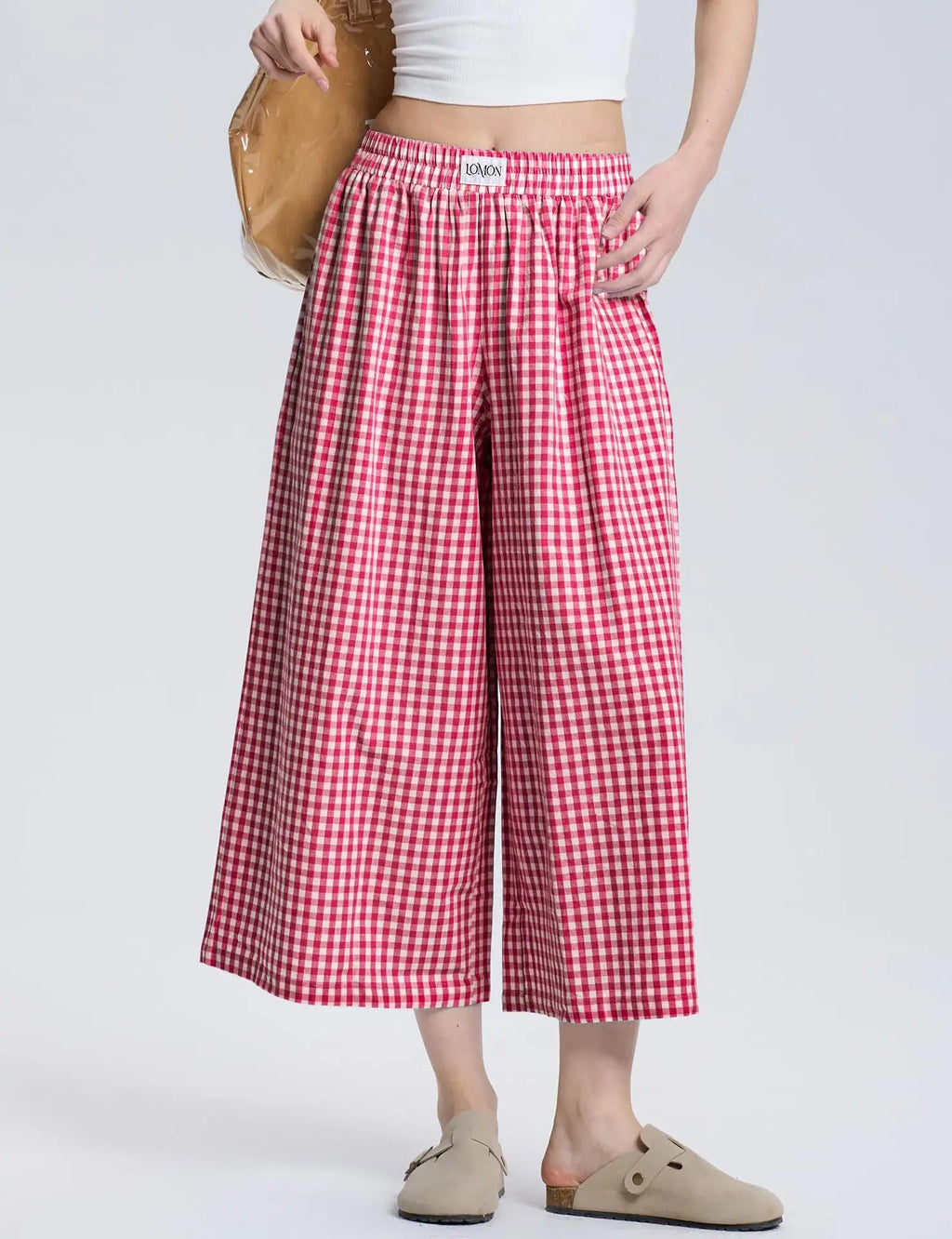 Women's Casual Plaid Wide Leg Pants Summer New Loose Slimming Lazy Long Trousers Comfortable Loose Fit High Waist Pants 2025