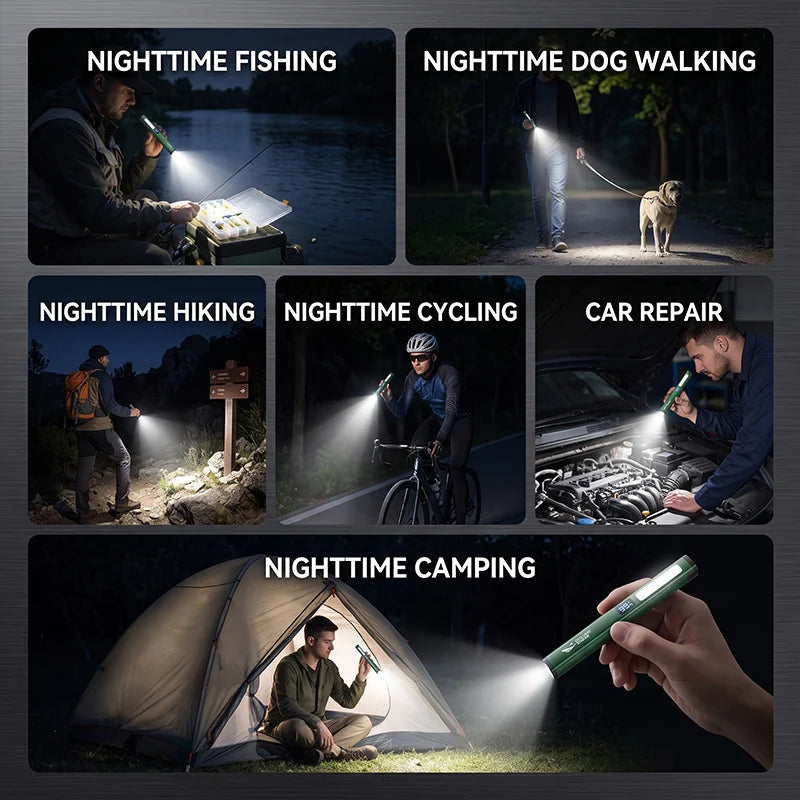 SMILING SHARK Magnetic Work Light 6‑Mode LED Flashlight with COB Sidelight Clip‑on Design for Outdoor Lighting GZ5112