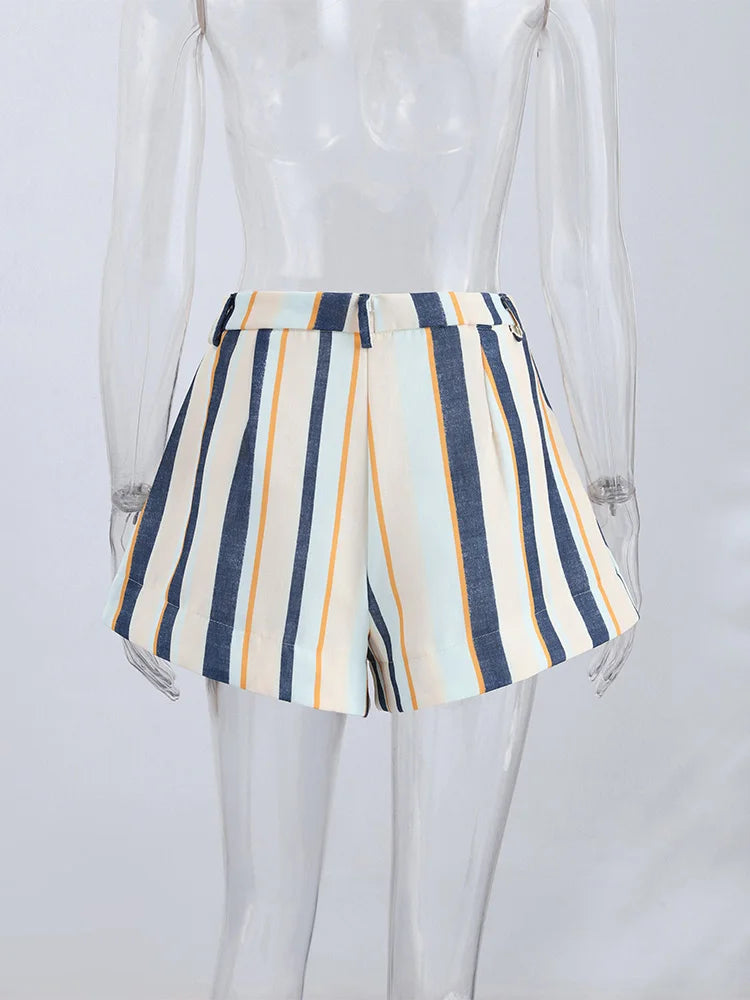 Colorful Striped Wide Leg Trousers Women Bohemian High Waist Multi-color Panelled Slim Straight Pants Fashion Lady Beachwear New