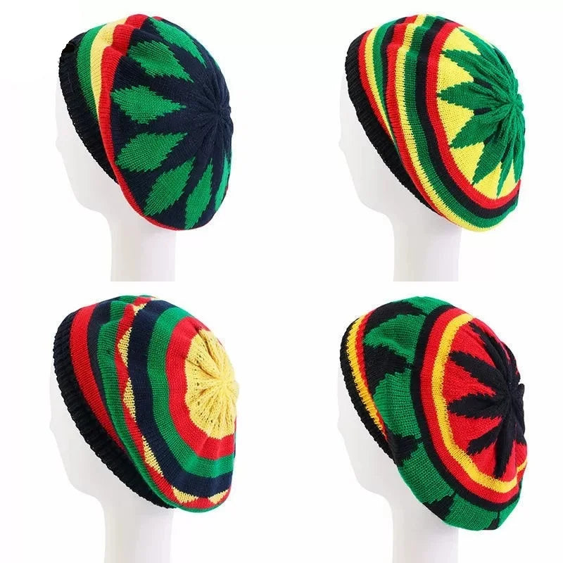 Trendy Striped Rasta Knitted Hats Beret Slouchy Beanie Classic Color Block Skullies Cap Fall Winter Beanie Beret For Women Men
