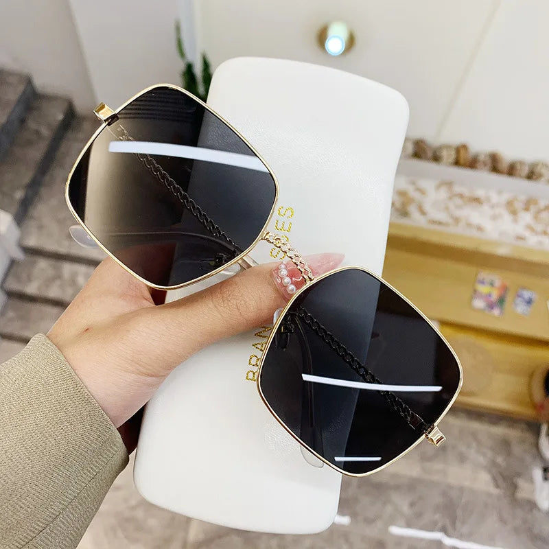 JSJM New Fashion Big Frame Sunglasses Women Classic Brand Design Luxury Metal Oversize Sun Glasses Female Oculos De Sol UV400