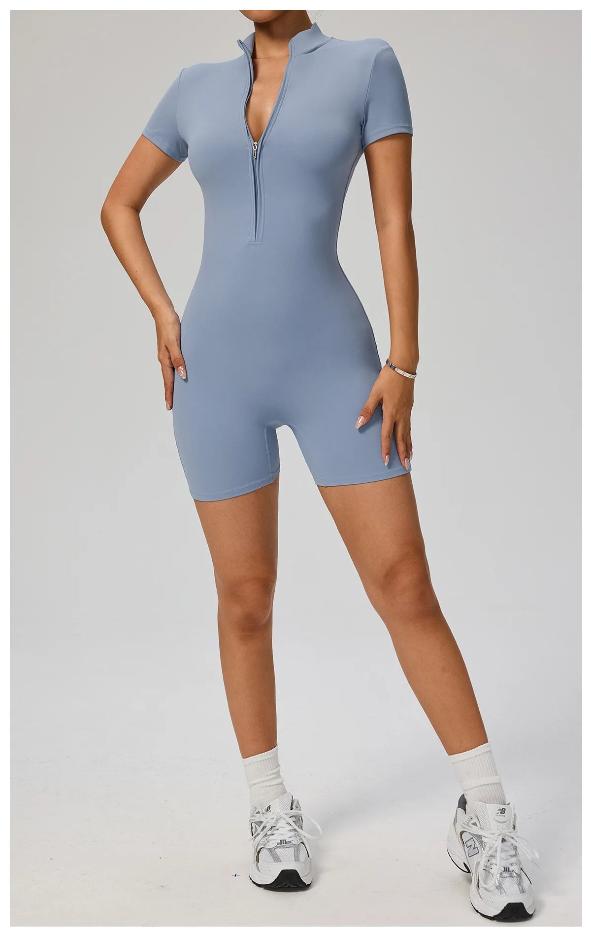 SOISOU Zipper Jumpsuit Women Short Sleeves Clothing Sportswear Woman Gym Yoga Sport Sets Nylon Workout Sets Women Tracksuit