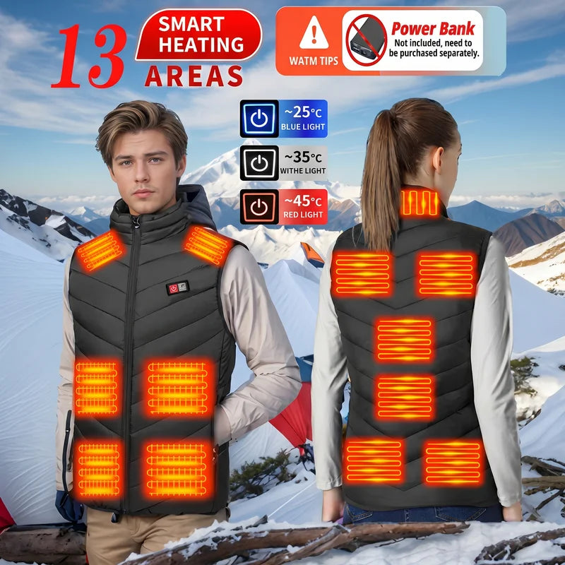 13 Zones Heated Vest Men Women Usb Heated Jacket Thermal Hunting Vest Winter Heating Jacket Chauffante Heating Veste EU Size