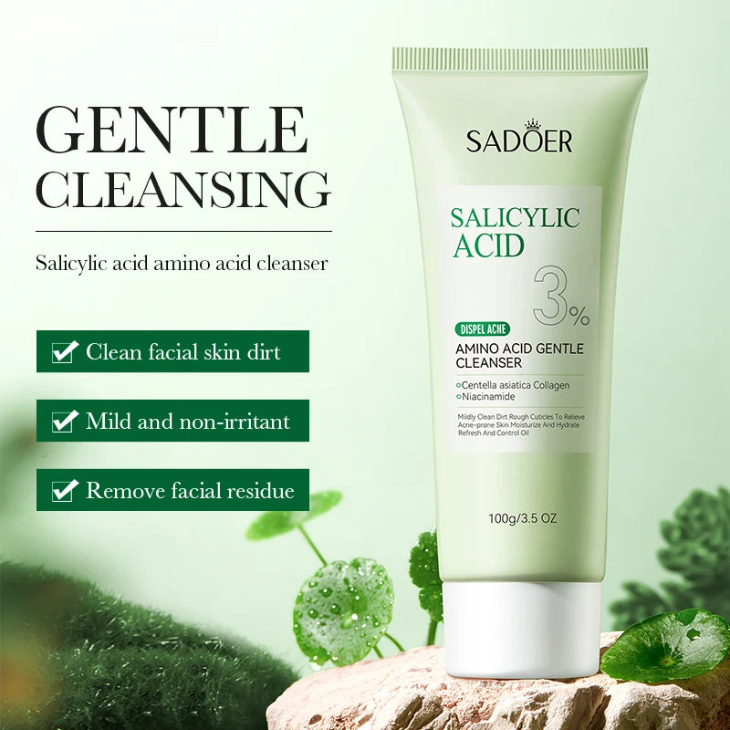 Salicylic Acid Face Wash – Oil Control Deep Cleansing Foaming Cleanser for Oily Acne-Prone Skin, Gentle Amino Acid Formula