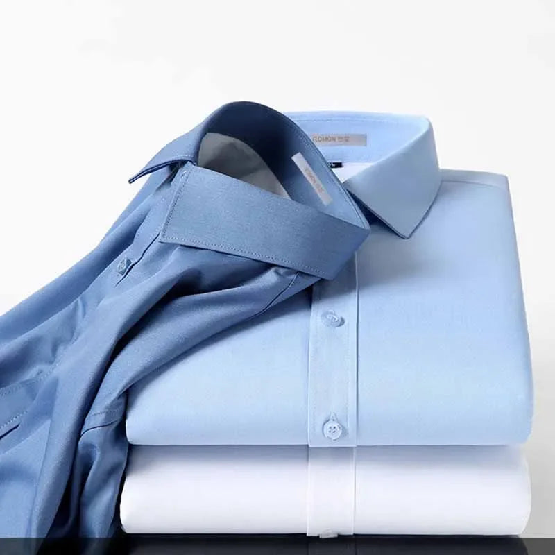 Men's Business Formal Lapel Shirts Autumn and Winter Thickened Warm Office Work Shirt Men Solid Color Casual Long Sleeve Tops