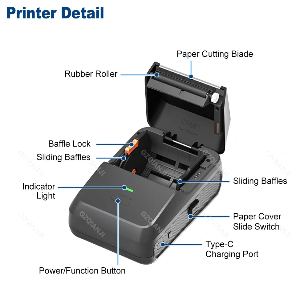 20-50mm P2 Mini Thermal Label Printer Portable Wireless Bluetooth Office Business Sticker Printer for Android / iOS