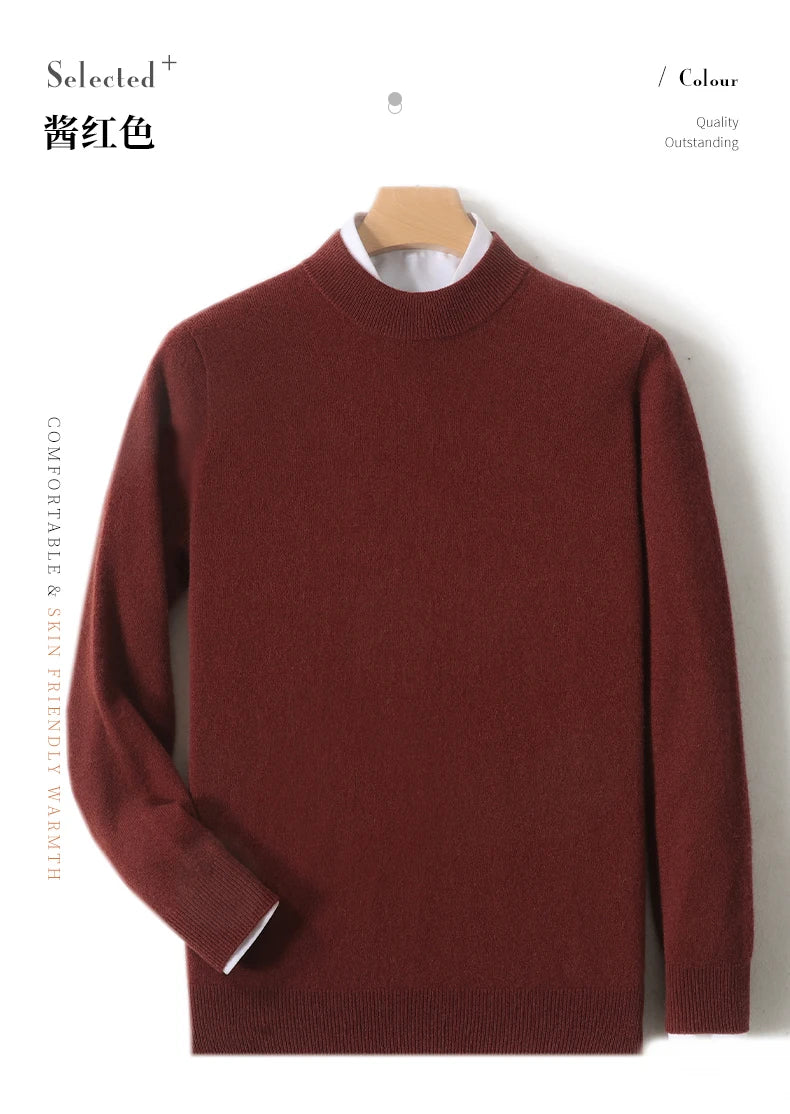 Autumn And Winter New 100% Pure Wool Men's Round Neck Thick Sweater Loose Knit Bottoming Shirt Cashmere Top