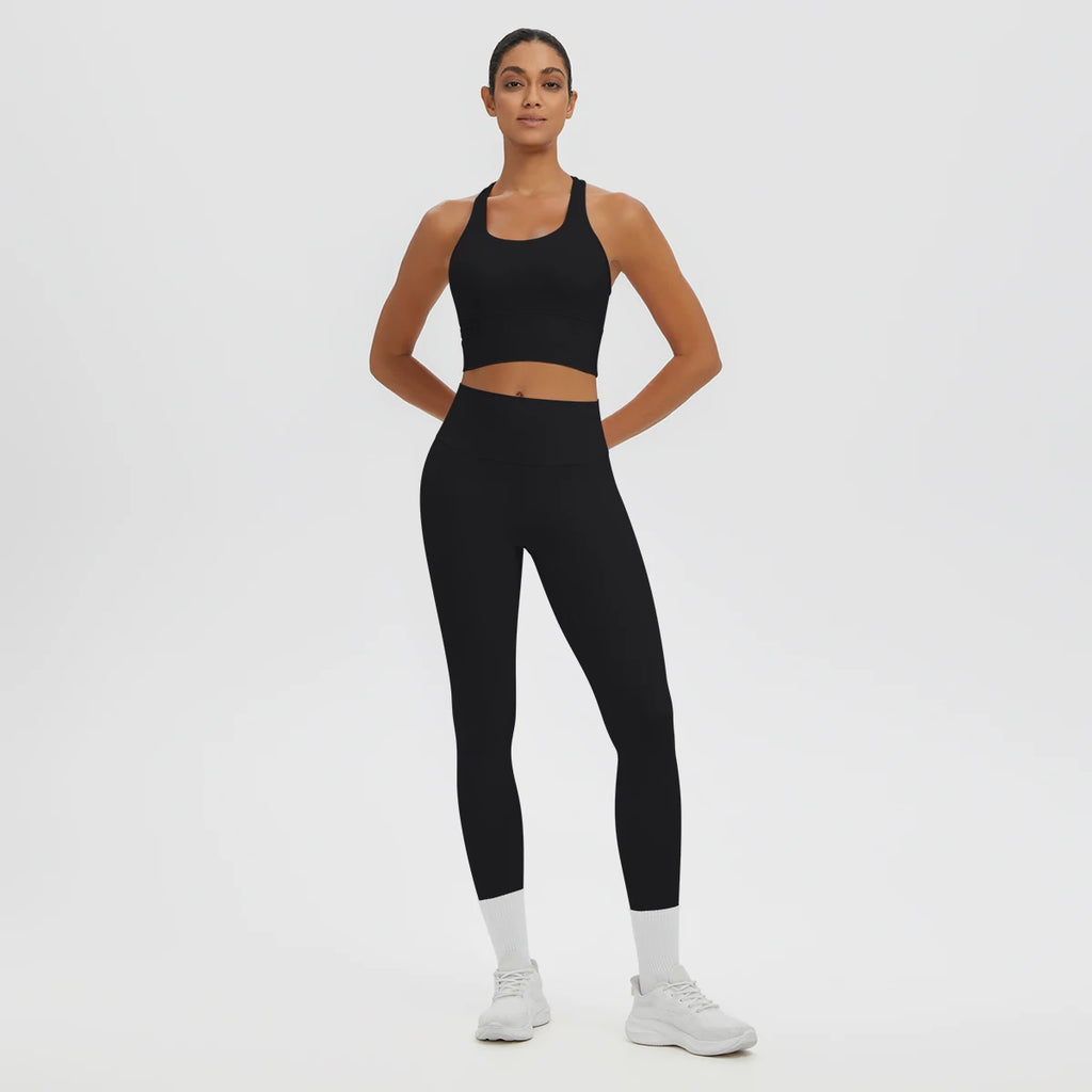 2PCS/set Gym Sports Yoga Suit for Women's Solid Color High Stretch Quick Drying Legging Yoga Pants Gather I-shaped Vest Yoga Set