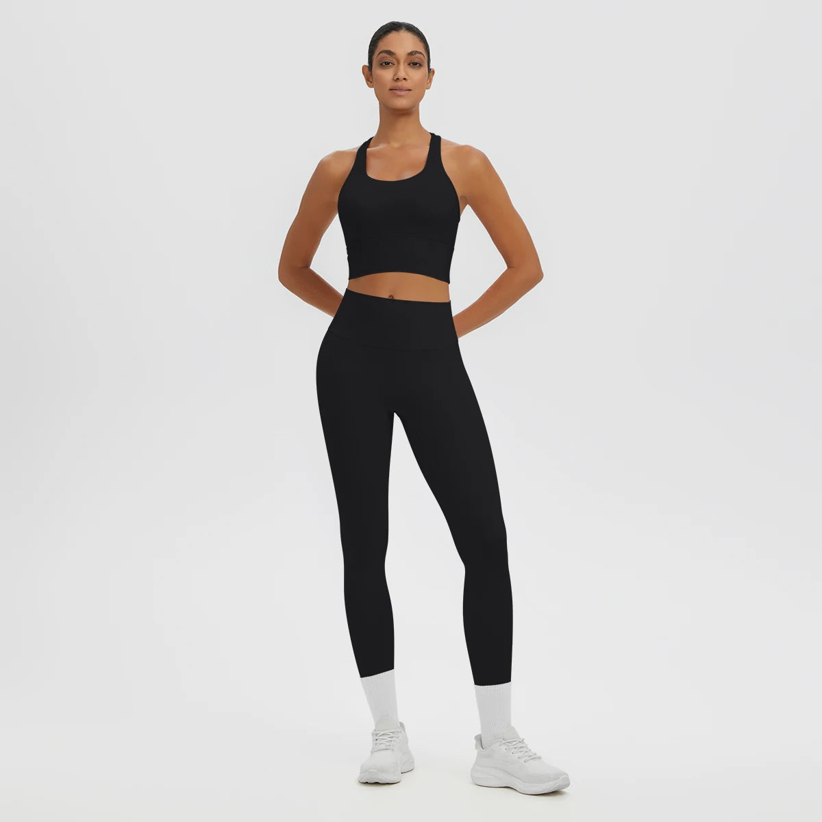 2PCS/set Gym Sports Yoga Suit for Women's Solid Color High Stretch Quick Drying Legging Yoga Pants Gather I-shaped Vest Yoga Set