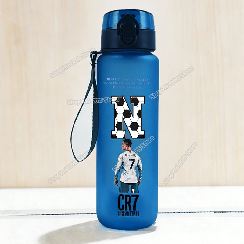 650ml CR7 Ronaldo Water Bottle Soccer Star Letter A-Z Children Outdoor Drink Bottle School Kids Straw Cup Boy Girl Sport Jugs