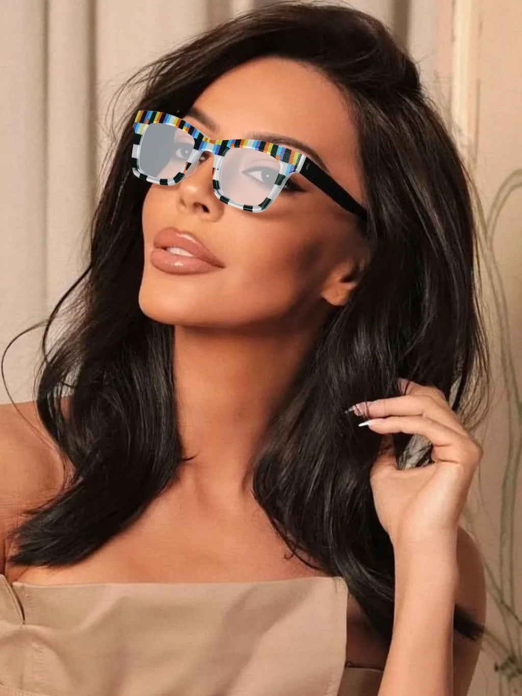 Multi Colored New Dazzling Frame Women's Flat Mirror European and American Fashion High-End Feeling Plain Face Eyeglass Frame
