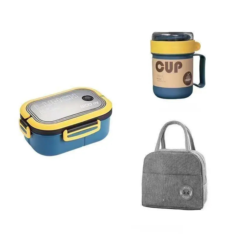 Portable Double-Layer Lunch Box with Fork And Spoon Compartment Food Container Microwave Safe for Picnics And Freshness Preserva
