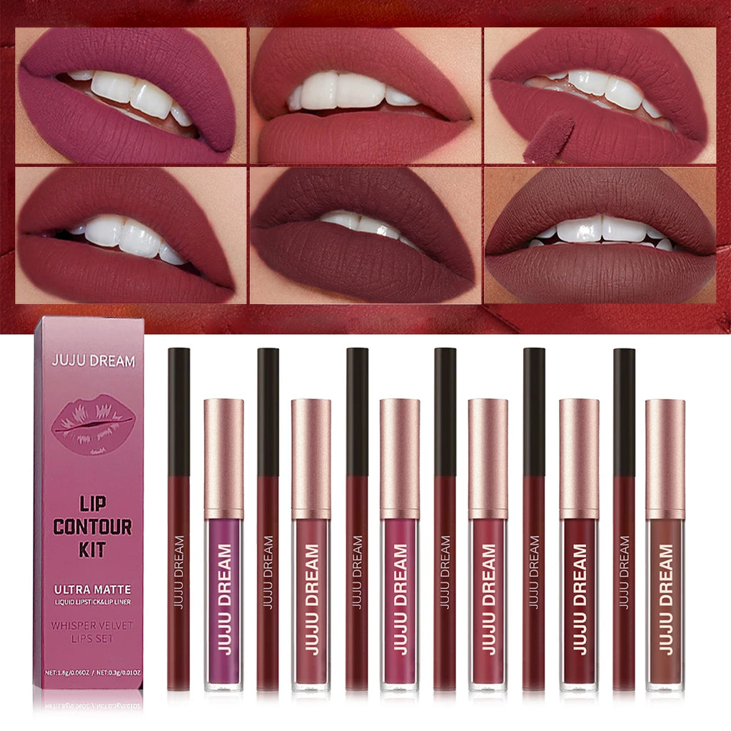 2-Piece Matte Lip Gloss & Lip Liner Set, Long-Lasting Cup-Shaped Formula Glides On Smoothly, Perfect For Everyday Makeup Looks.