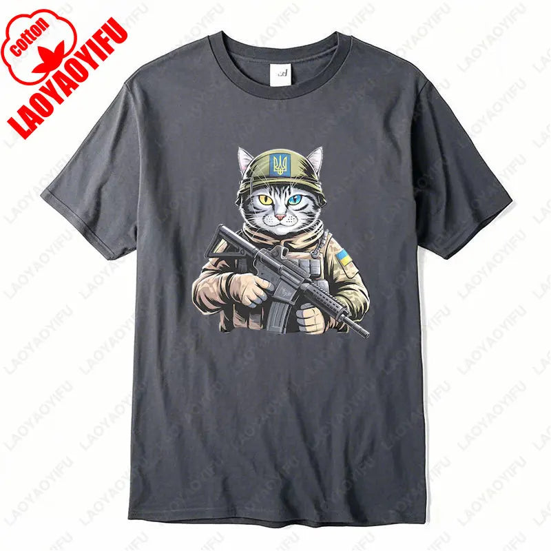 Ukraine Cat Army Uniform Zelensky Tshirt Cotton Men Woman Casual Tees Patriotic Ukrainian Gift Ukrainian Trident Streetwear Tops