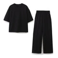 HH 2024 Women's Solid Casual T Shirts Pant Set Short Sleeves O-Neck T-Shirt Top+Lace-up Loose Side Pockets Straight Pant