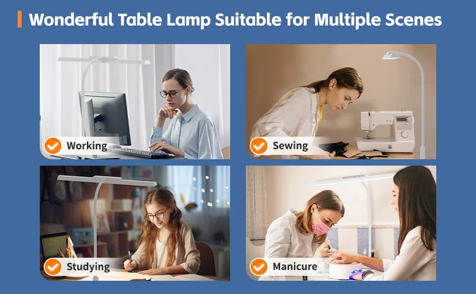 Desk Lamp, 3 Colors Stepless Dimming LED Desk Lamps for Home Office Adjustable Memory Desk Light with Clamp Touch Control