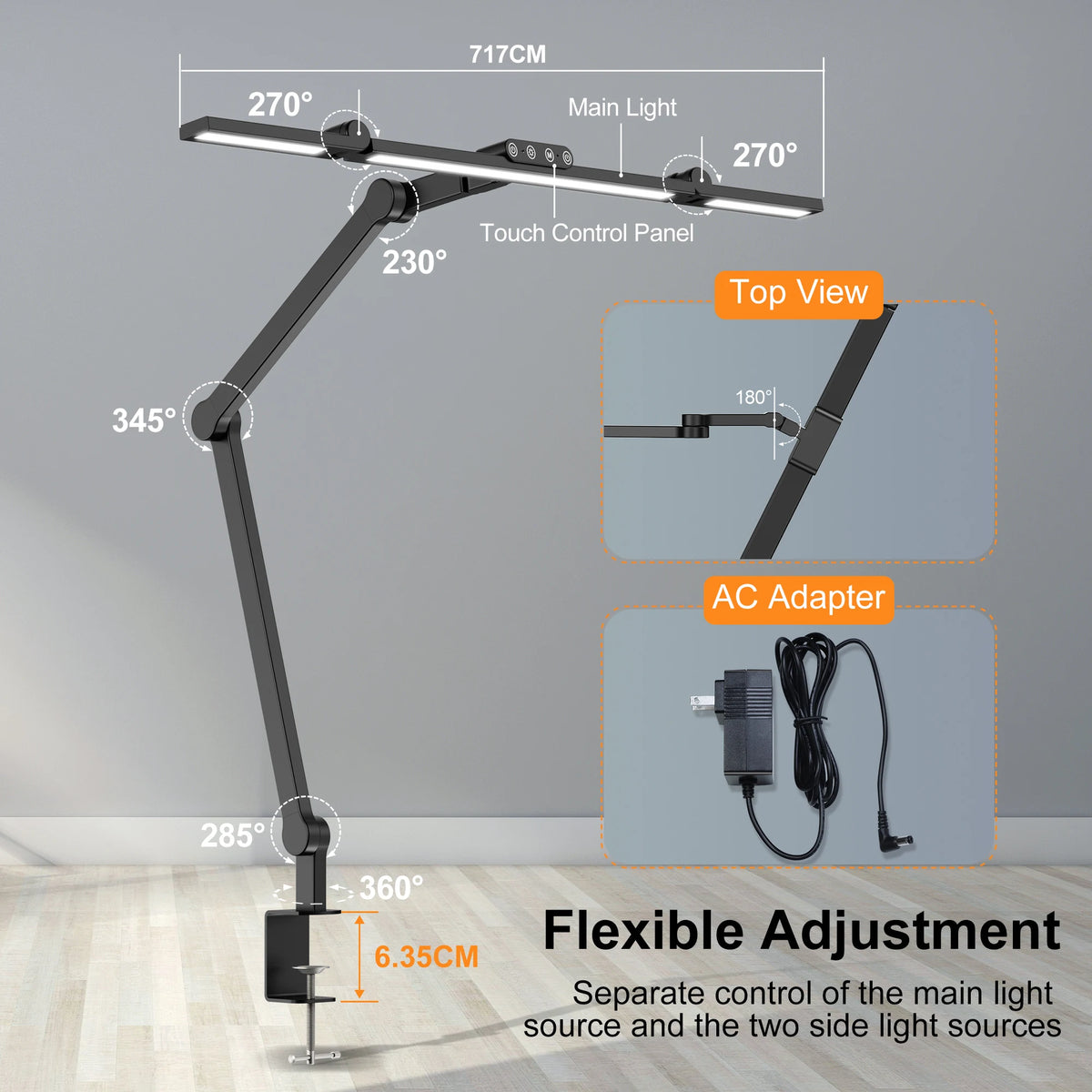 Led Desk Lamp with Clamp, Architect Desk Lamp for Home Office with Atmosphere Lighting, 24W Ultra Bright Auto Dimming Desk Light