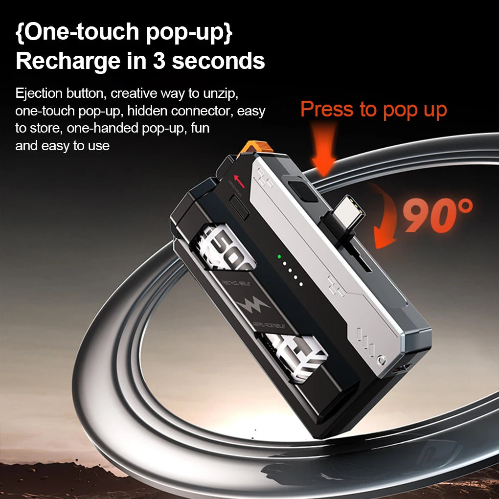 10000mah power bank with replaceable battery fast charging power bank with cable detachable mecha style mobile power bank