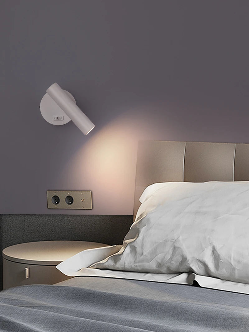 LED Wall Lamps with Switch Rotatable Adjust Aluminum 3W Spotlight Bedside Reading Light Hotel Bedroom RV Sconce Light Fixture